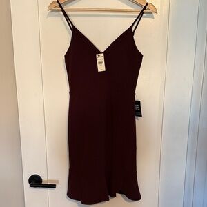 Express Burgundy Spaghetti-Strap V-Neck Mini Dress